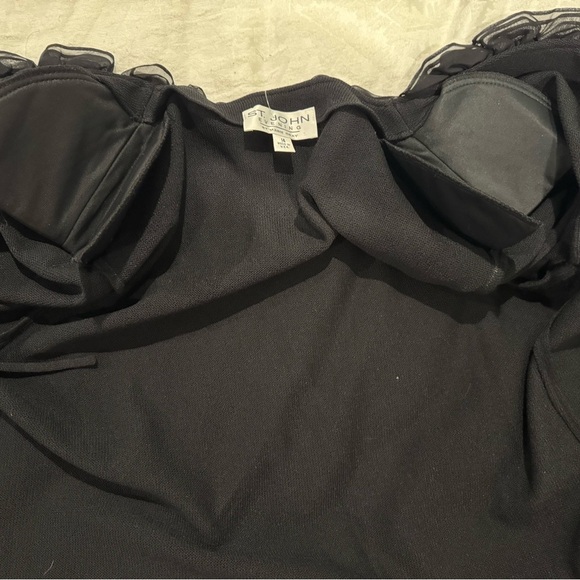 St. John Evening Essentials Black Santana Knit Silk Ruffle Detail Blazer 14 - Picture 10 of 10